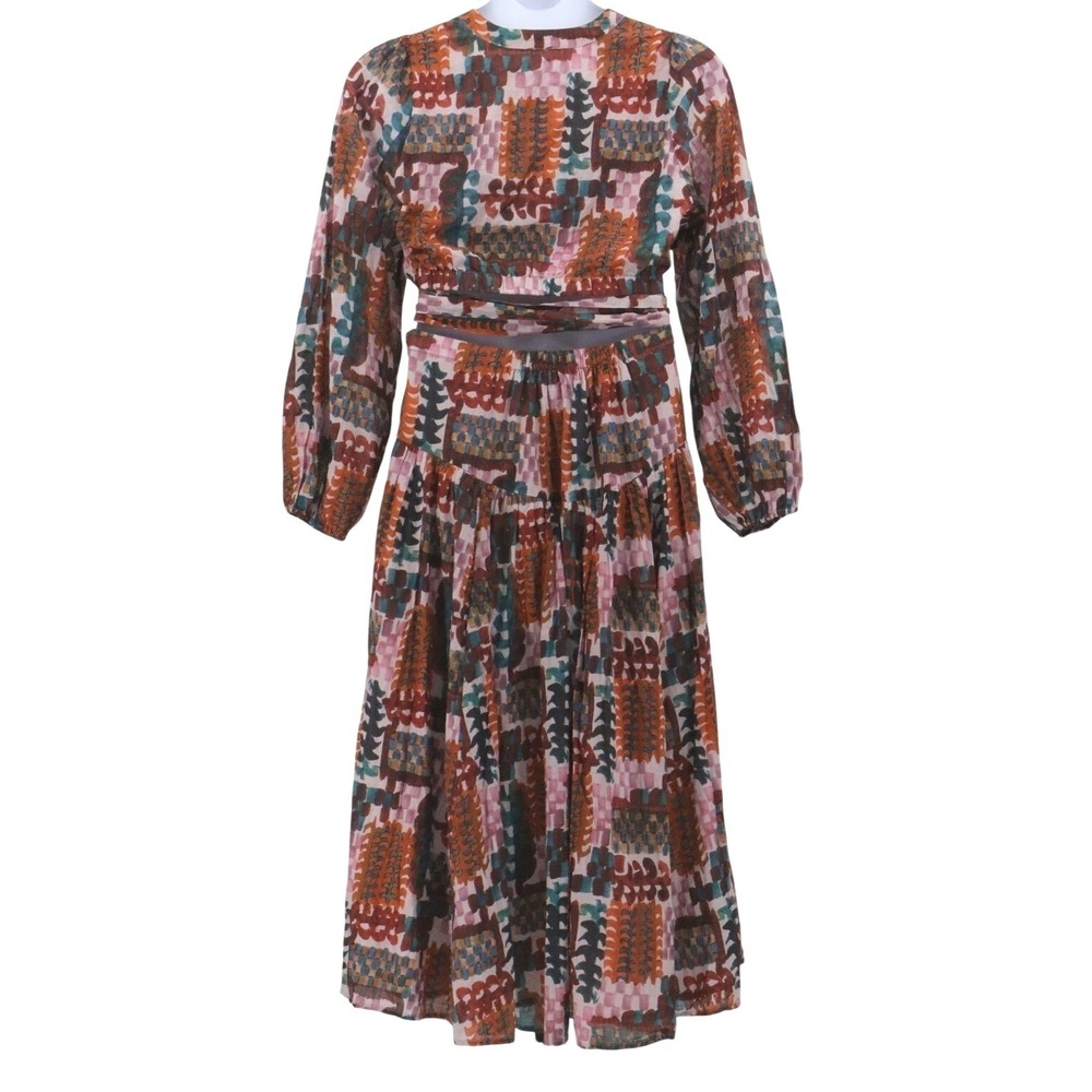 Anthropologie Multicolor Print Wrap Top Midi Skirt Set Long Sleeve Size 22W - Picture 3 of 10